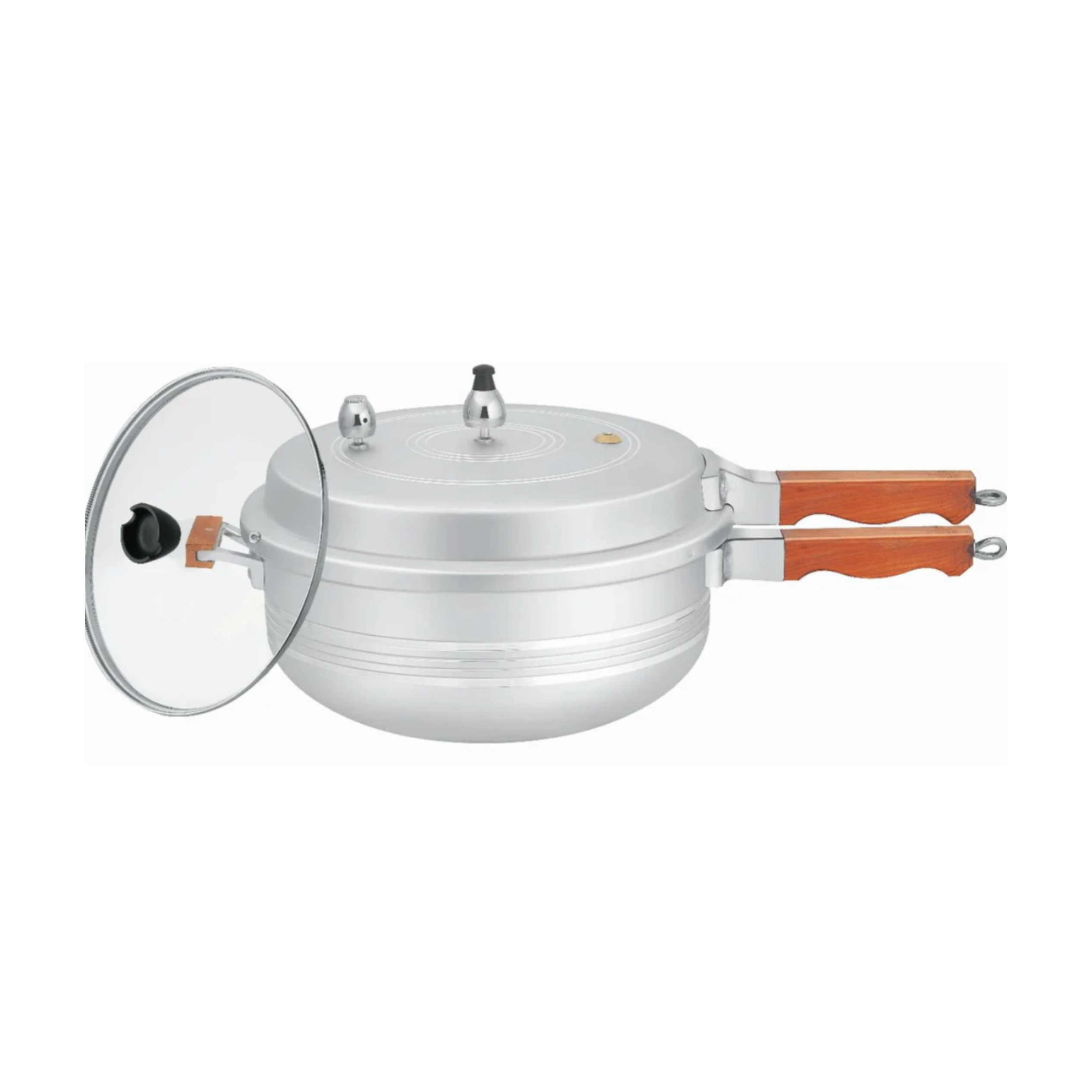 Wood Handle Karahi Pressure Cooker with Glass Lid - Heavy Gauge Premium Quality